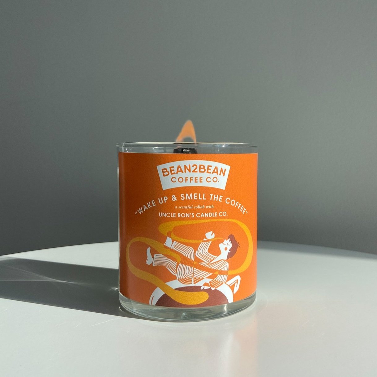 ‘WAKE UP AND SMELL THE COFFEE’A scentful collaboration with Uncle Ron’s Candle Co.Made with actual Bean2Bean coffee!