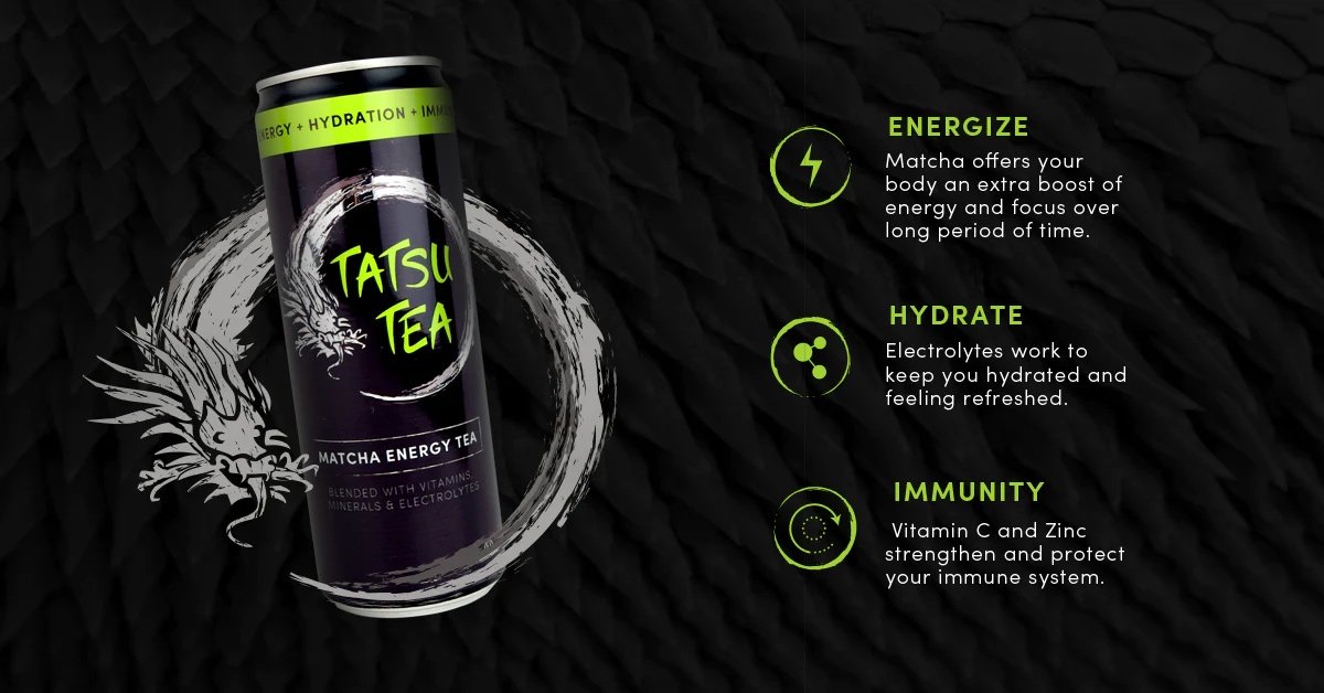 ON-THE-GO MATCHA DRINK Japanese Green Tea Matcha| Natural Energy with No Crash Tatsu Tea is packed with antioxidant-rich electrolytes, zinc, and Vitamin C. Low Sugar. No Artificial Sweeteners, Flavors, Colors, or Ingredients