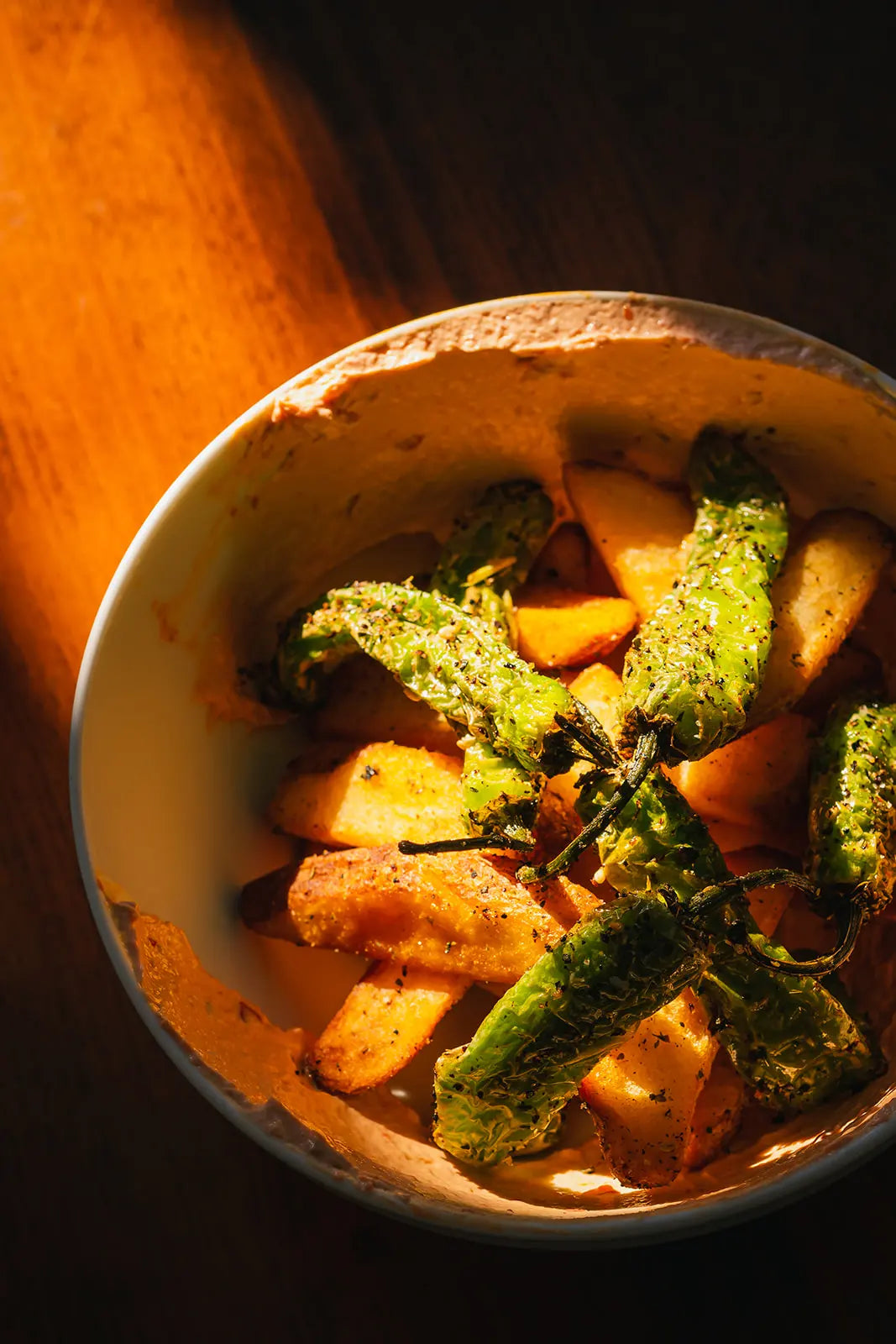 Cyprus Potato Chips with grilled Shishito Peppers at Kanella Grill