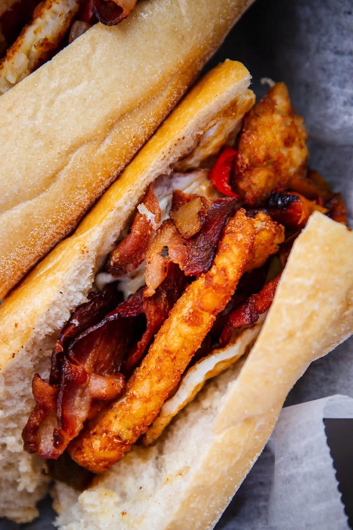 Bacon and hashbrown breakfast longroll