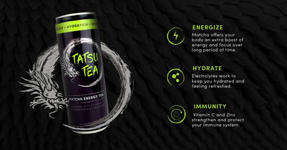 ON-THE-GO MATCHA DRINK Japanese Green Tea Matcha| Natural Energy with No Crash Tatsu Tea is packed with antioxidant-rich electrolytes, zinc, and Vitamin C. Low Sugar. No Artificial Sweeteners, Flavors, Colors, or Ingredients