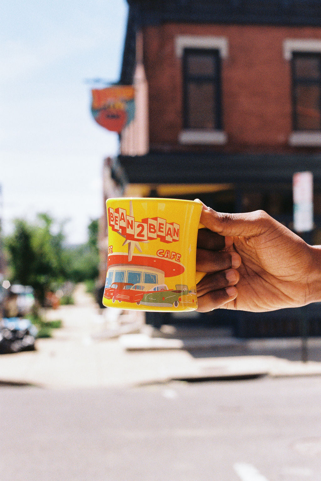 Classic yellow diner mug. Retro drive-in design. Designer - Hannah Kneisley