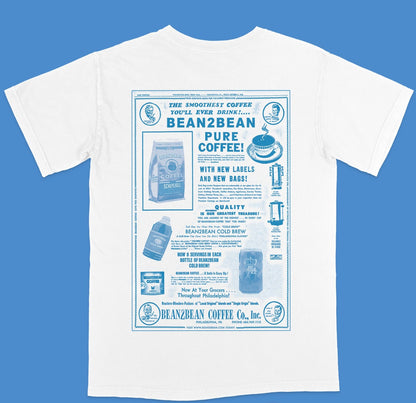 Inspired by vintage coffee advertising and newspaper design. Choose between Comfort Colors white or ivory short-sleeve T-shirt. DESIGNER: Hannah Kneisley PRINTER: Absurd Printworks